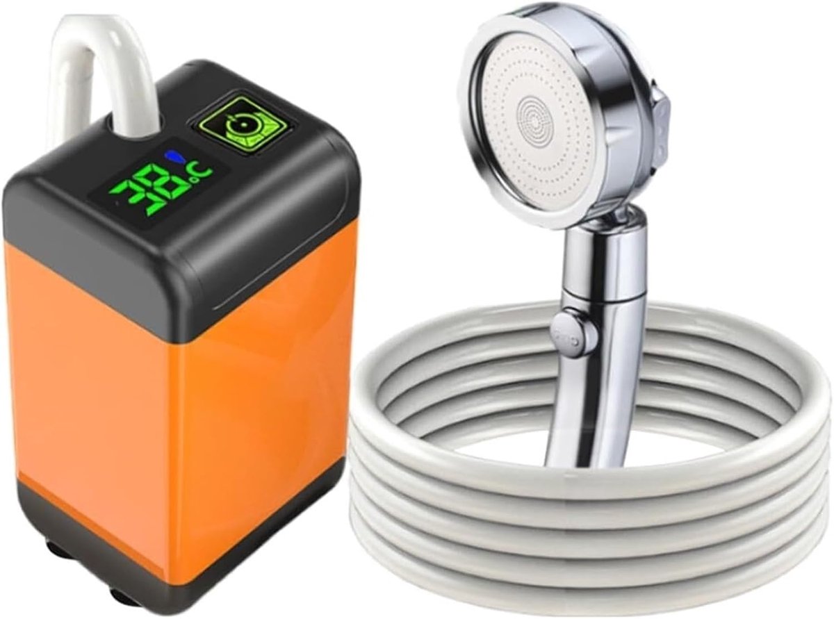 Camping Douche - Buitendouche - Tuindouche - Mobiele Douche - met Douchekop voor op Reis - Oranje - 6000 mAh