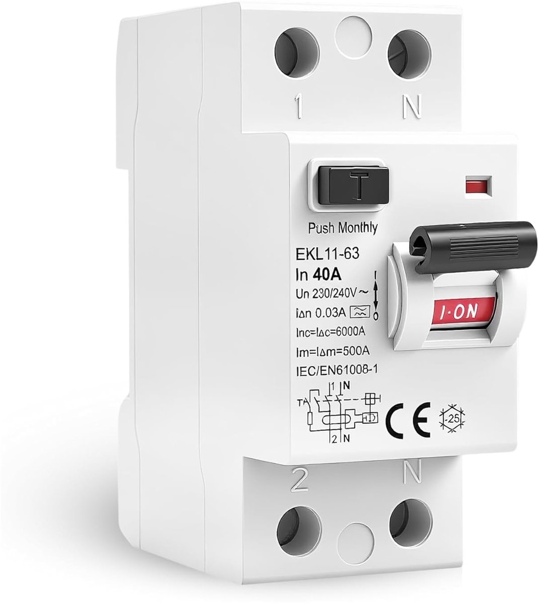 Aardlekschakelaar - Stroomschakelaar Lekbeveiliging - Veilige Stroomvoorziening - Compact 2-Module Breed - 30 mA 40 A - Zwart