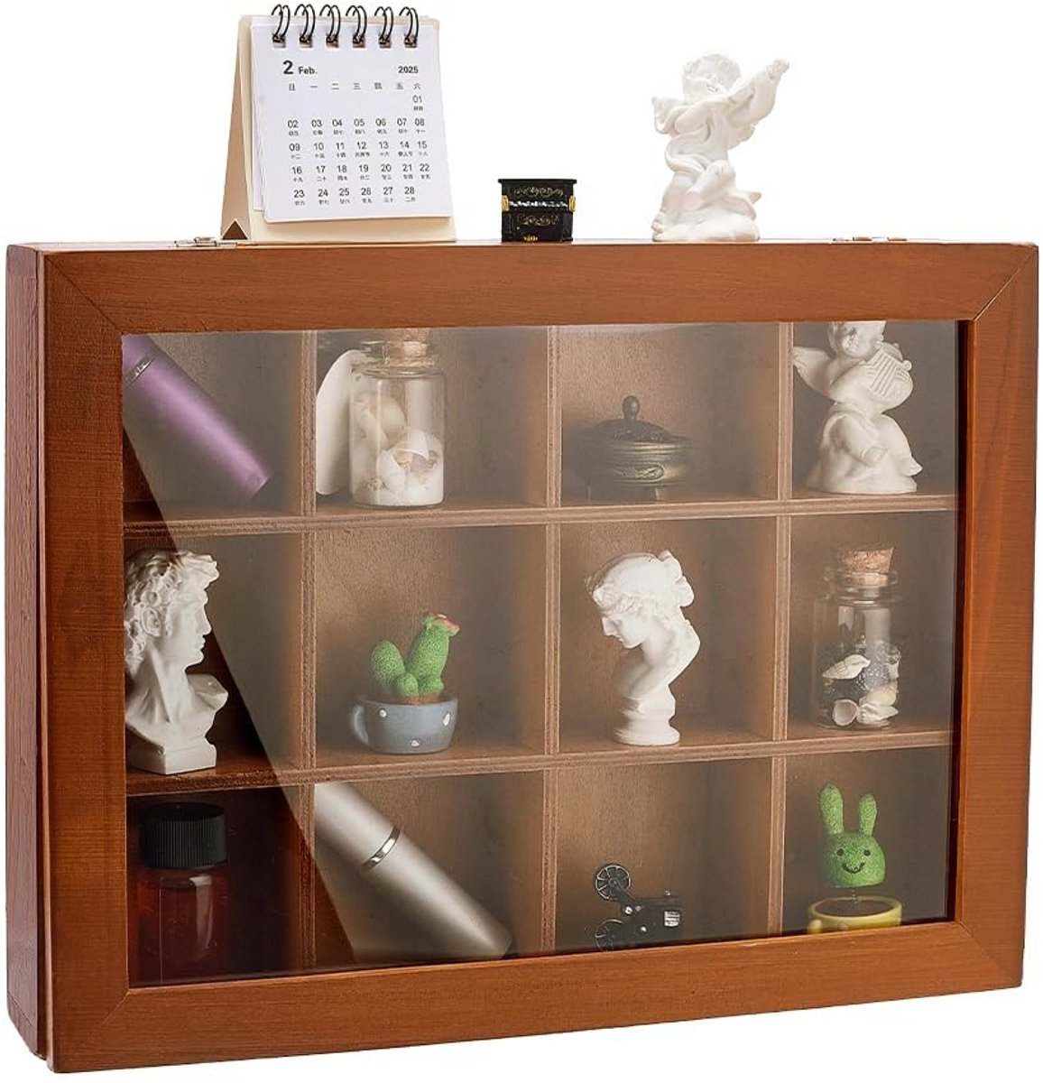 Dailygoods- Vitrinekast Mini - Houten Vitrinekast - 12 Compartimenten - Vintage Stijl - Du