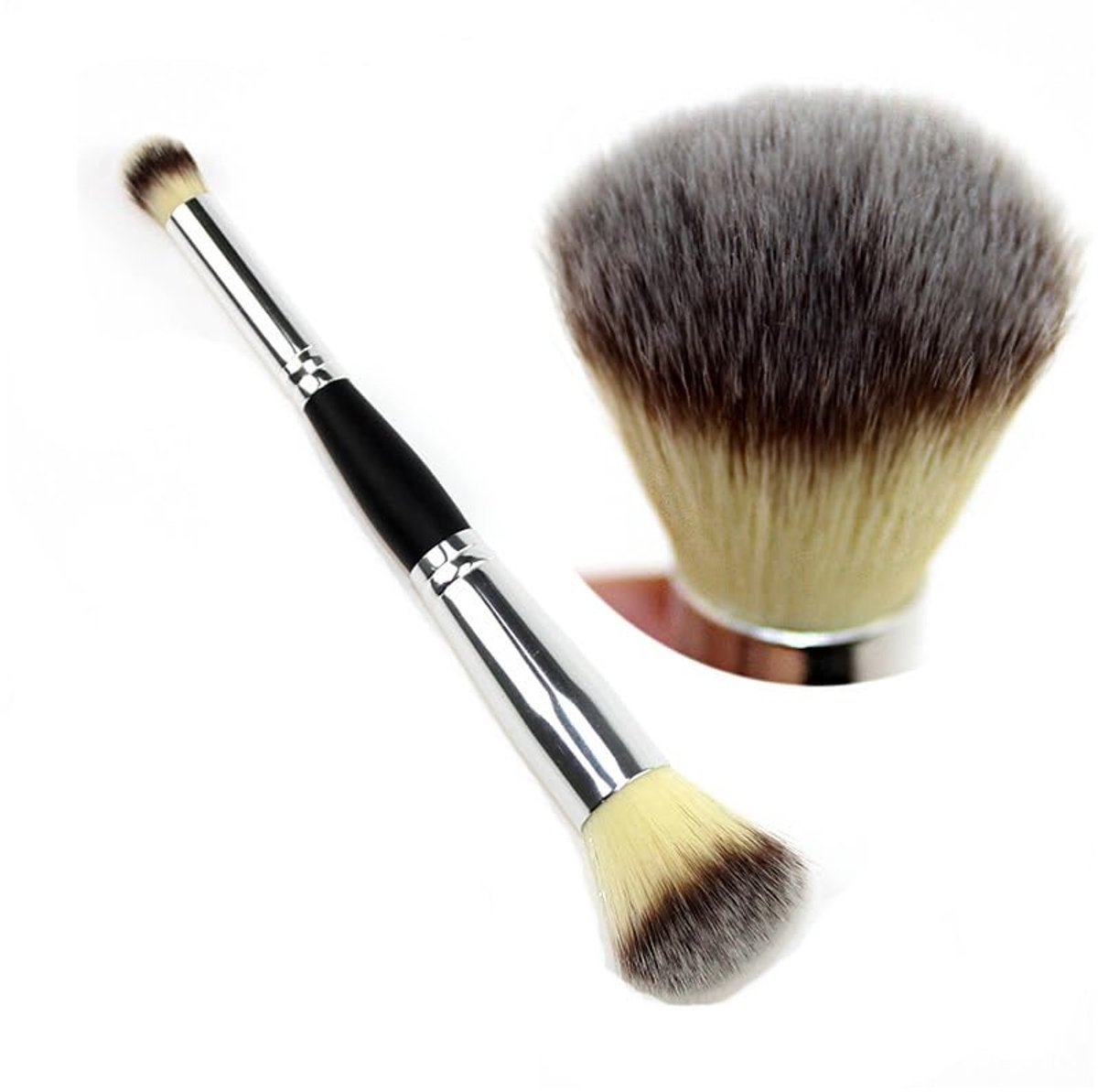 Dailygoods- Make-up Borstel 2-in-1 - Synthetische Vezels - Houten Handvat - Multiuse Borstel - Foundation/Concealer/Oogschaduw - Comfortabel en Duurzaam - Make-upkwast