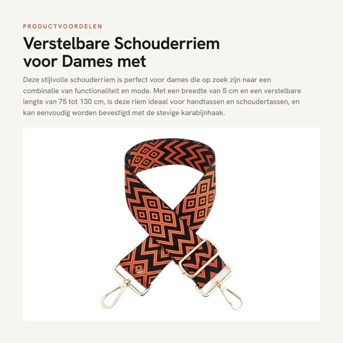 Dailygoods- Schouderriem 75-130 cm verstelbaar - Tasriem voor handtas - Canvas met karabijnhaak - 5 cm breed - Antislip - Universeel gebruik