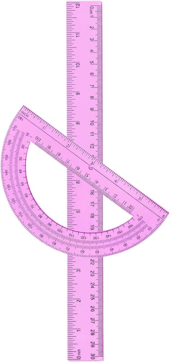 Liniaal en Hoekboog Set - Meetinstrumenten Wiskunde - Geometrie Leren - Transparant PVC Materiaal - 30 cm Liniaal - Roze