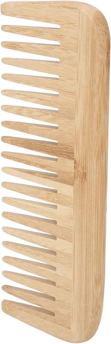 Bamboe Haarkam - Brede Tanden - Haar Verzorgen - Glanzend Scallop Design - 16.5 cm - Natuurlijk