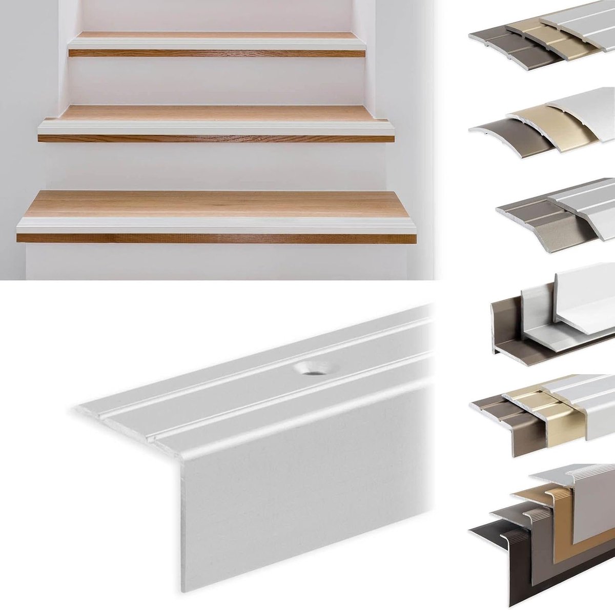 Traprandprofielen Aluminium - Trapneus profiel - Trap afwerken - Voorgeboord met montage - 100 cm - Zilver