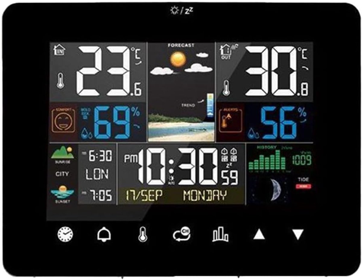 Weerstation Kleurenscherm - Weerklok Thermometer - Thuis Weer Monitoren - 12 Uur Voorspelling - 17 x 14 x 7 cm