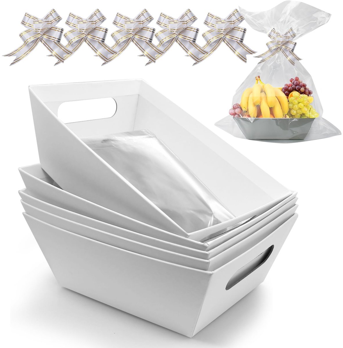 Dailygoods- Geschenkmand set van 5 - Lege mand - Kartonnen mand - Cadeauverpakking - Milieuvriendelijk - Inclusief cadeauzakjes en linten - Cadeaumand