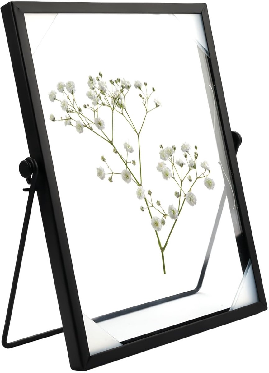 Dailygoods- Fotolijst 15x20 cm - Zwart Metaal - Dubbelzijdig Glas - Vochtbestendig - Geschikt voor Droogbloemen - Eenvoudig te Reinigen - Glazen Lijst