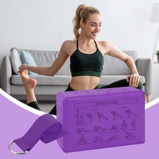 Yogablokken Set - Wigblokken Steunblokken - Yoga Balans Training - Antislip EVA Materiaal - 2 Delig - Lila — afbeelding 2