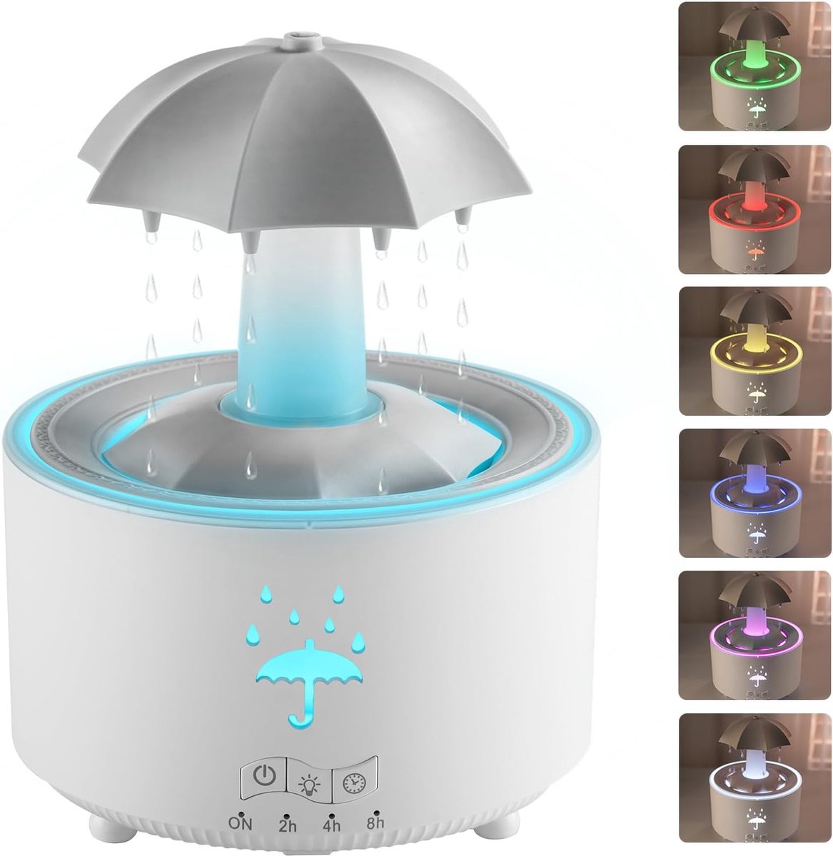 ZVD 2-in-1 Luchtbevochtiger & Aromadiffuser – Met 360° draaiend regendruppeleffect – Sfeervolle ledverlichting in 7 kleuren – Stille bevochtiging met koele nevel – Luchtbevochtiger – Aromadiffuser - Wit