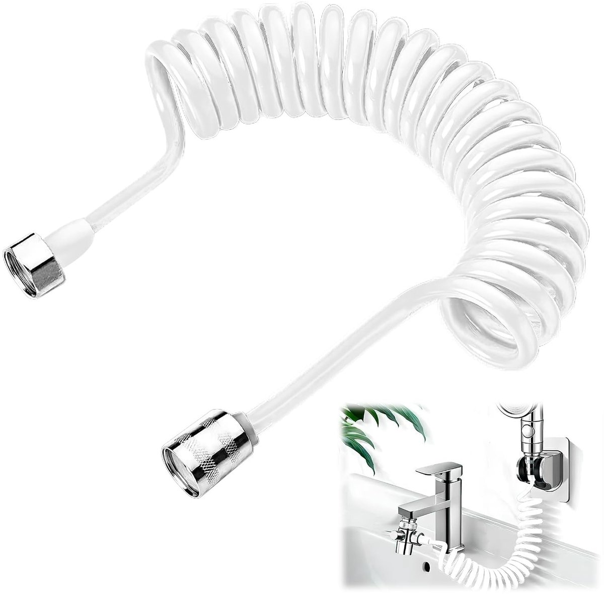 Dailygoods- Doucheslang 3 meter - Flexibel/Uitbreidbaar - Spiraalvormig Design - Handdouche/Bidet - Hoogwaardige Kwaliteit - Knopen Voorkomend - Badslang