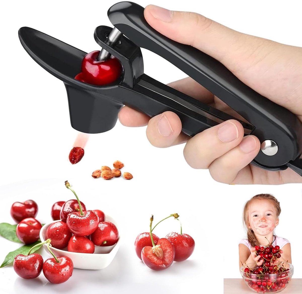 Dailygoods- Kersenontpitter Roestvrij Staal - Fruitontpitter - Kersenpitten Verwijderen - Handgereedschap - Efficiënte Oplossing - Vergrendelbare Ontpitter