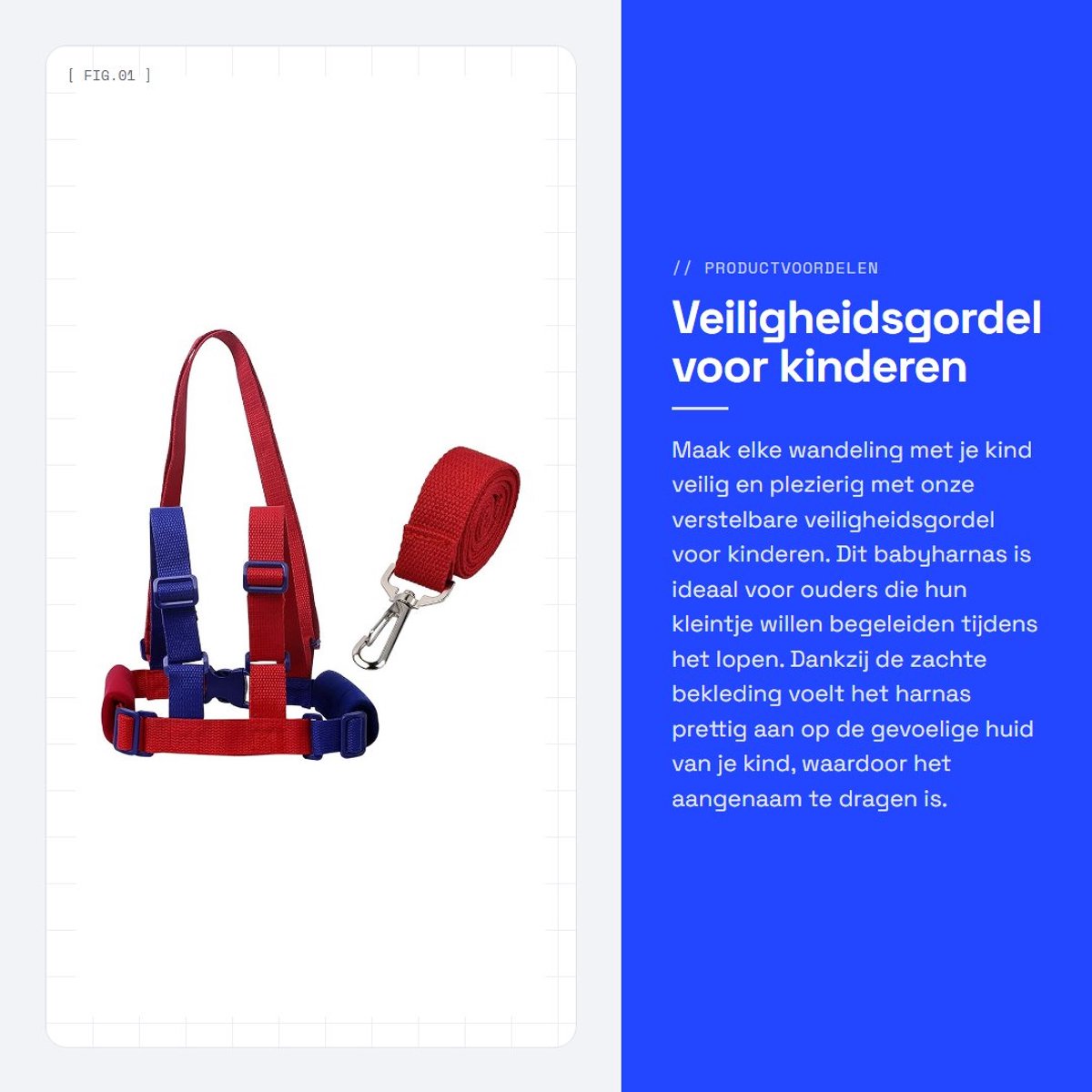 Dailygoods- Veiligheidsgordel verstelbaar - Kindergordel - Babyharnas - Antipilling Riem - Robuuste Katoen/Polyester - Veilige Wandeling - Kinderriem