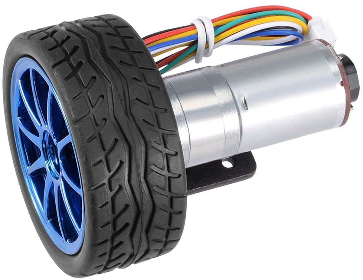 Encoder reductiemotor - Robot motor - Robot projecten - Met montagebeugel - 65 mm wielset - Zilver