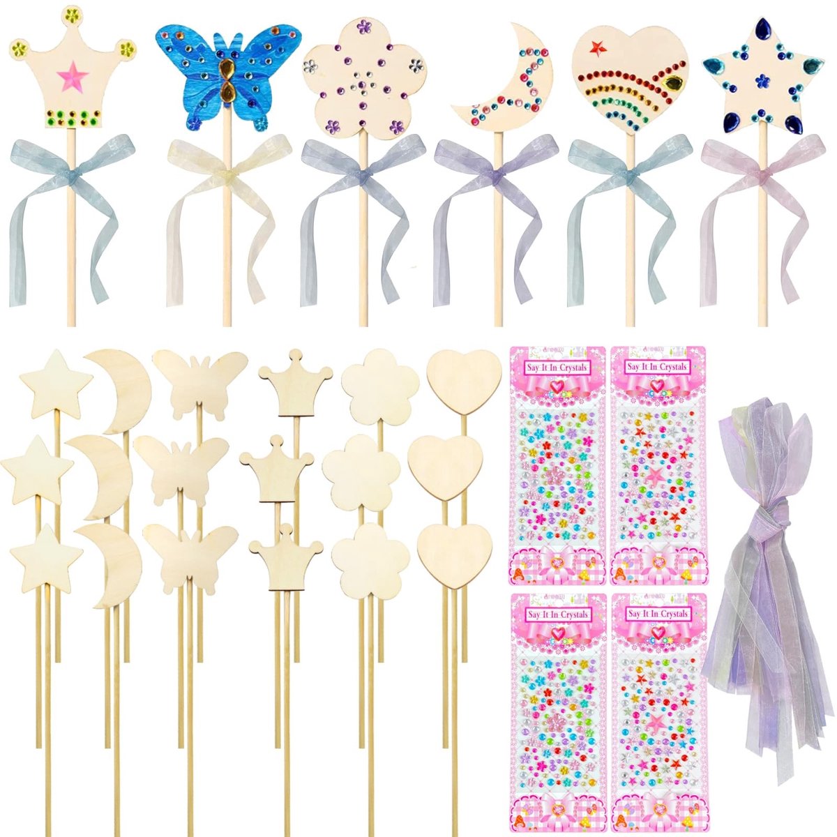 Dailygoods- Knutselwerk 18 Onderdelen - Creatief Knutselpakket - Houten Sprookjesstok - Verf en Kleurpotloden - Verjaardagscadeau voor Meisjes - Verbeter Creativiteit en Vaardigheden - Knutselset