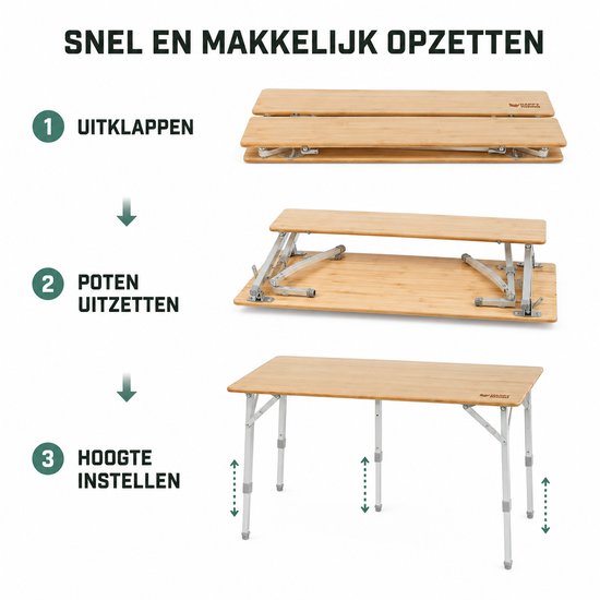 Happy Rhino - Campingtafel Bamboe Lorentz Inklapbaar - Eettafels - Hout - 80 x 60 van Happy Rhino — afbeelding 3