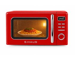Swiss Haus® MW19 Magnetron Vrijstaand - 20L – 700W Digitale Solo Microgolfoven – Retro Microwave Vintage Design – Auto Cook & Ontdooifunctie – 11 Verwarmingsstanden - Rood