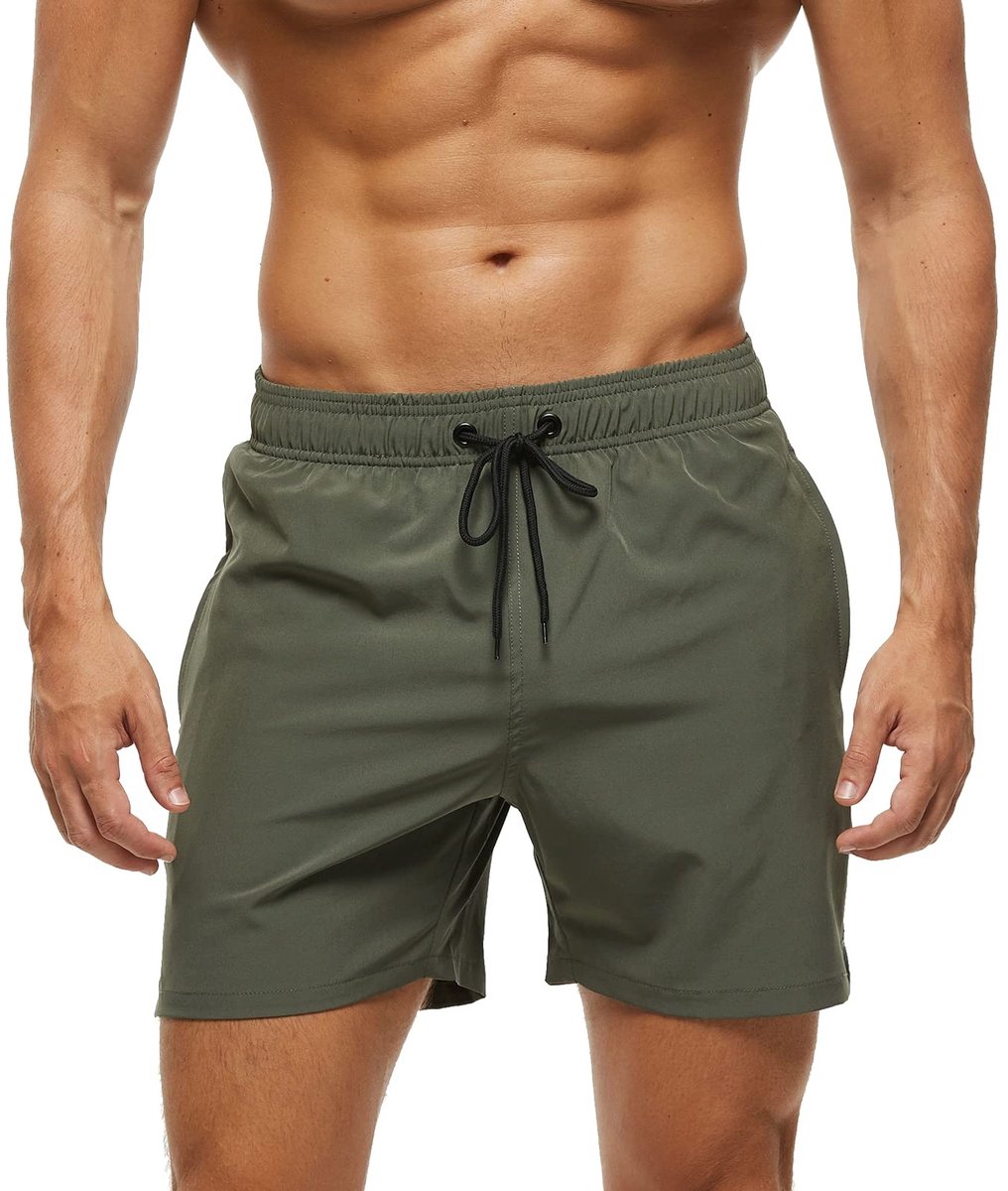 Dailygoods- Zwemshort Heren Sneldrogend - Lang - Mesh-voering - Zak met Ritssluiting - Duurzaam - A7 Legergroen - XL - Zwembroek