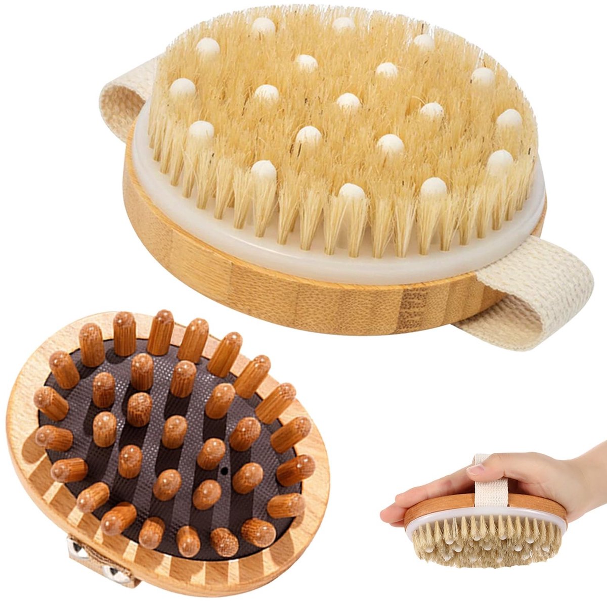 Dailygoods- Lichaamsborstel - Droger Borstel - Houten Massageapparaat - Anti-Cellulitis - Peeling-effect - Verbetering van Doorbloeding - Droge Borstel