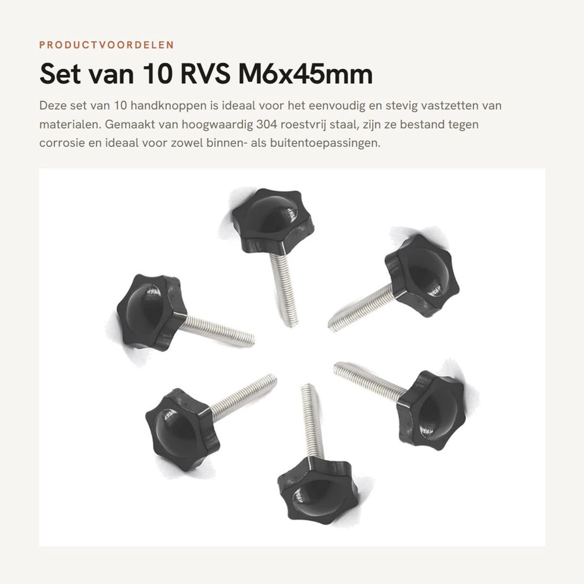Dailygoods- Handknop Sterkop 25mm - 10Pcs - Schroef M6x45mm - Roestvrij Staal - Duurzaam - Eenvoudig te Installeren - Draaiknop