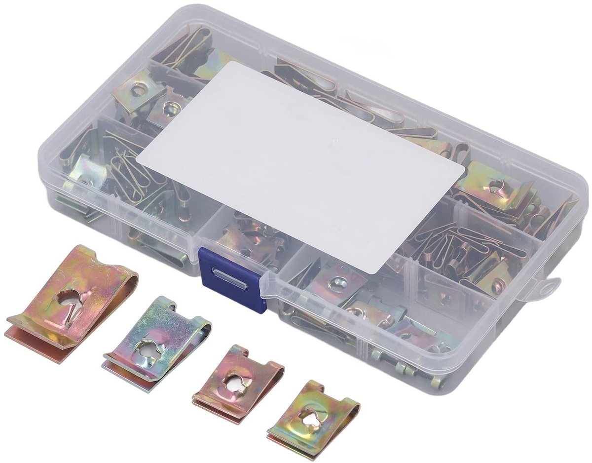 Dailygoods- Clipmoer Set 110 Stuks - U-Vormige Moeren - Roestvrij Staal/65 Mangaanstaal - Opbergdoos - Duurzaam - Geschikt voor Reparatie