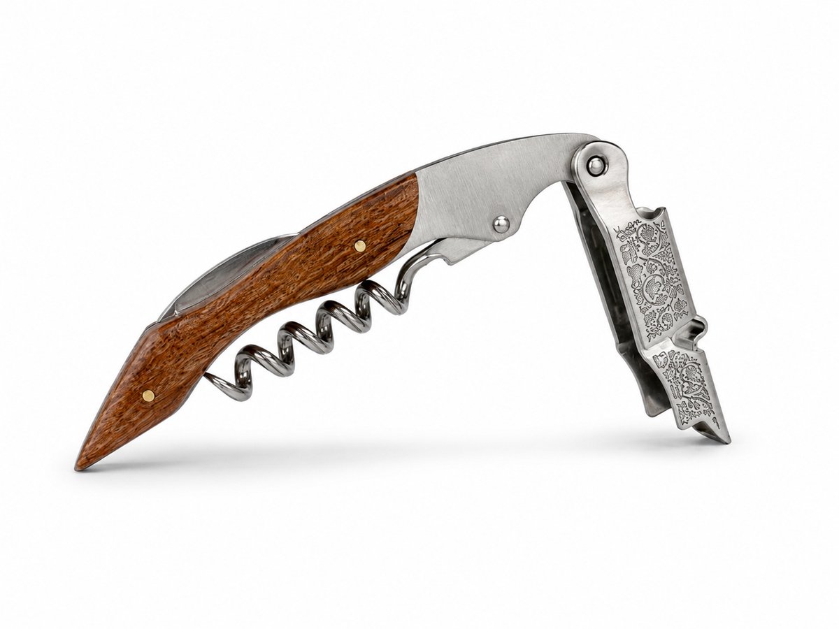 Proefer - Kurkentrekker - Wijnfles opener + Kelnersmes - Hout - Metaal