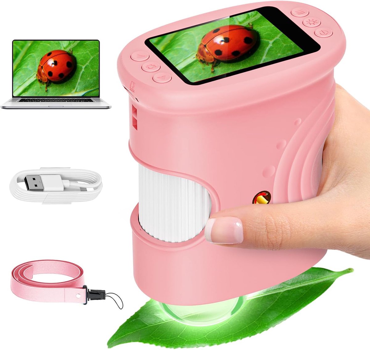 1000x Draagbare Digitale Microscoop - Microscoop Voor Kinderen Met 2,0 Inch IPS-Scherm - Zakmicroscoop - STEM-Speelgoed Verjaardagscadeaus