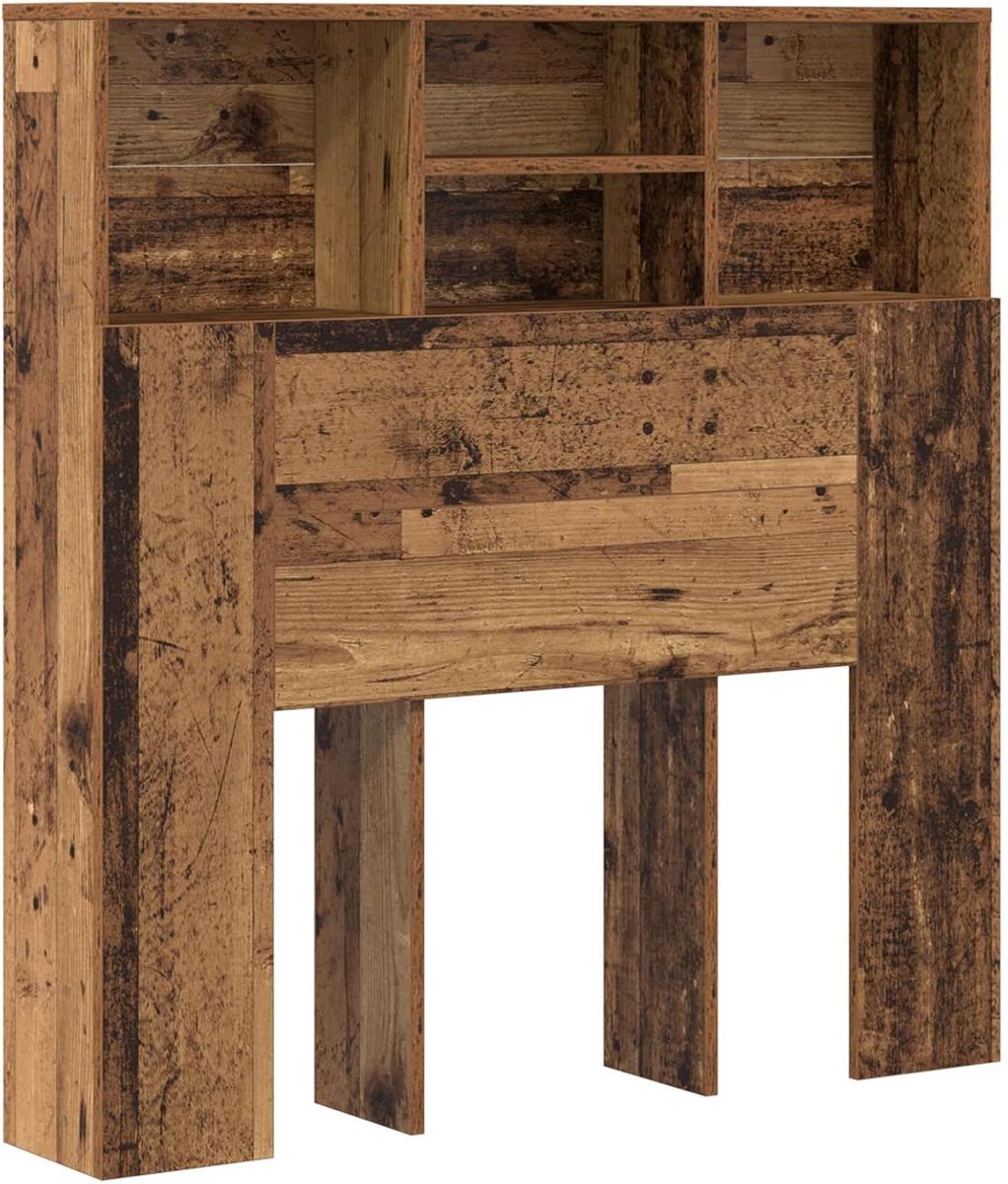 Hoofdbord met opbergruimte - Hoofdeinde kast - Slaapkamer organiseren - Wandmontage ontwerp - 100 cm breed - Oud hout