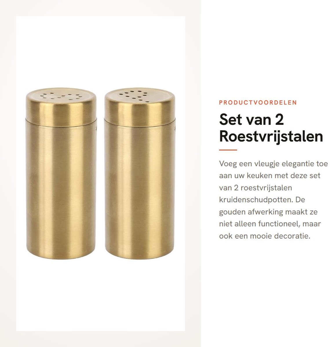 Dailygoods- Kruidenschudpotten Gemaakt van Roestvrij Staal - Zout/Peper Shakers - 2 Stuks - Hoogte 87 mm - Capaciteit 90 ml - Gouden Kleur - Specerijpotjes