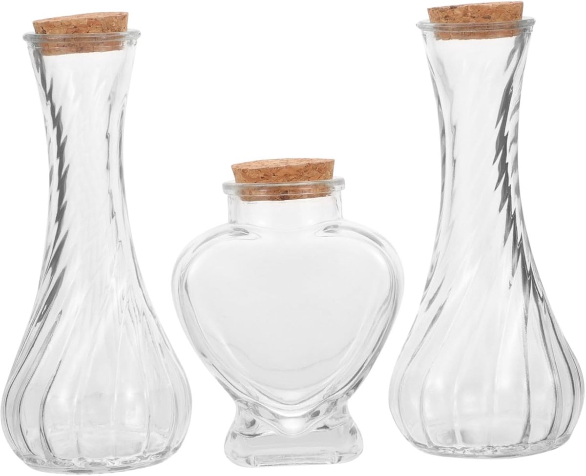 Decoratieve Glazen Flesjes - Wenspotjes Set - Bruiloft Zand - Set van Drie - 3 Stuks - Tra