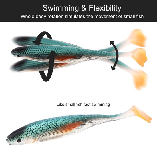 Dailygoods- Kunstaas Set 6 Stuks - Zacht Kunststof Aas 12,5 cm - Paddle Tail Swimbaits - Realistische Details - Lokt Snoek/Baars/Forel - Vissenaas van Dailygoods — afbeelding 3