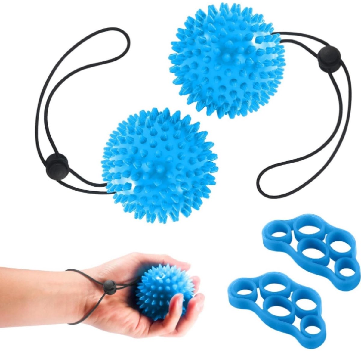 Dailygoods- Grip Trainer - Revalidatiebal met elastisch koord - Handtherapie - Anti-stress bal - Krachttraining handen - Siliconenmateriaal - Handbal