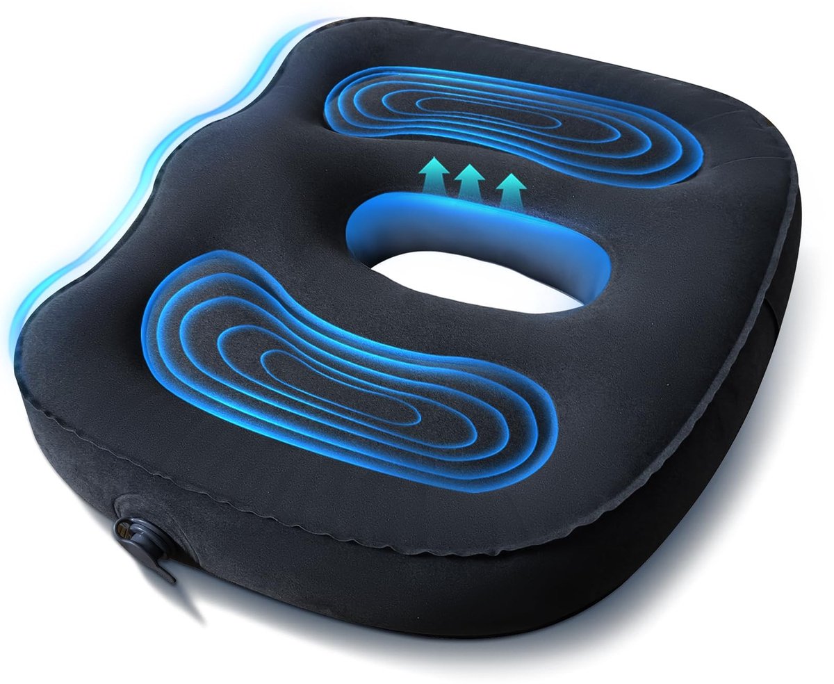 Dailygoods- Opblaasbaar Kussen Ergonomisch - Zitverhoging - Ondersteuning Aambeien - Comfortabel - Duurzaam - Instelbare Sterkte - Zitkussen