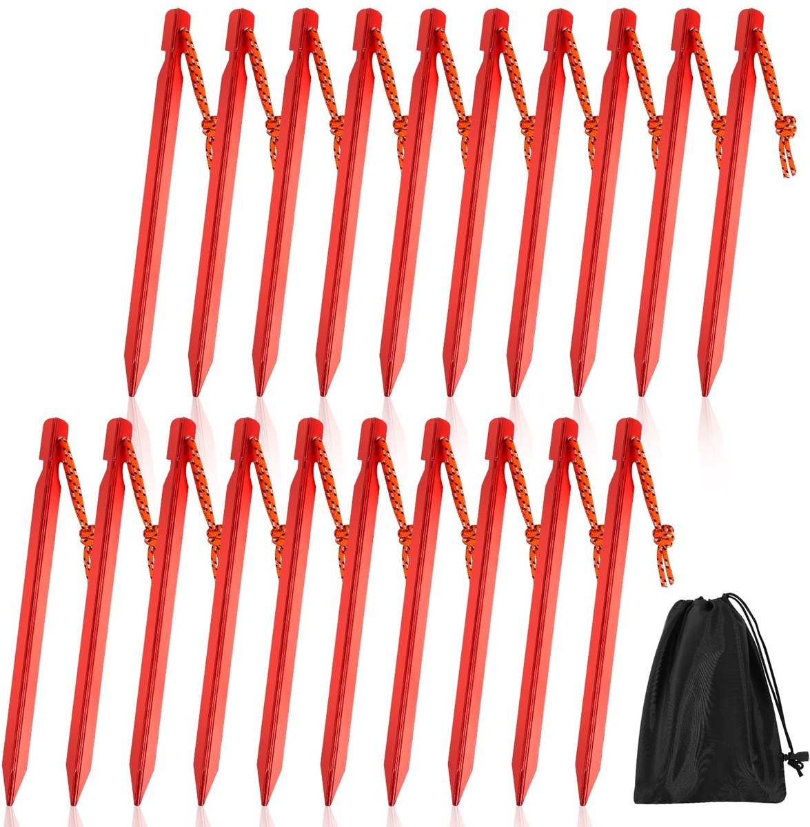 Dailygoods- Tentharingen 20 Stuks - Stormbestendig - Zandharingen - Aluminium Haringen - 18 cm - Reflecterend Touw - Tentstaken