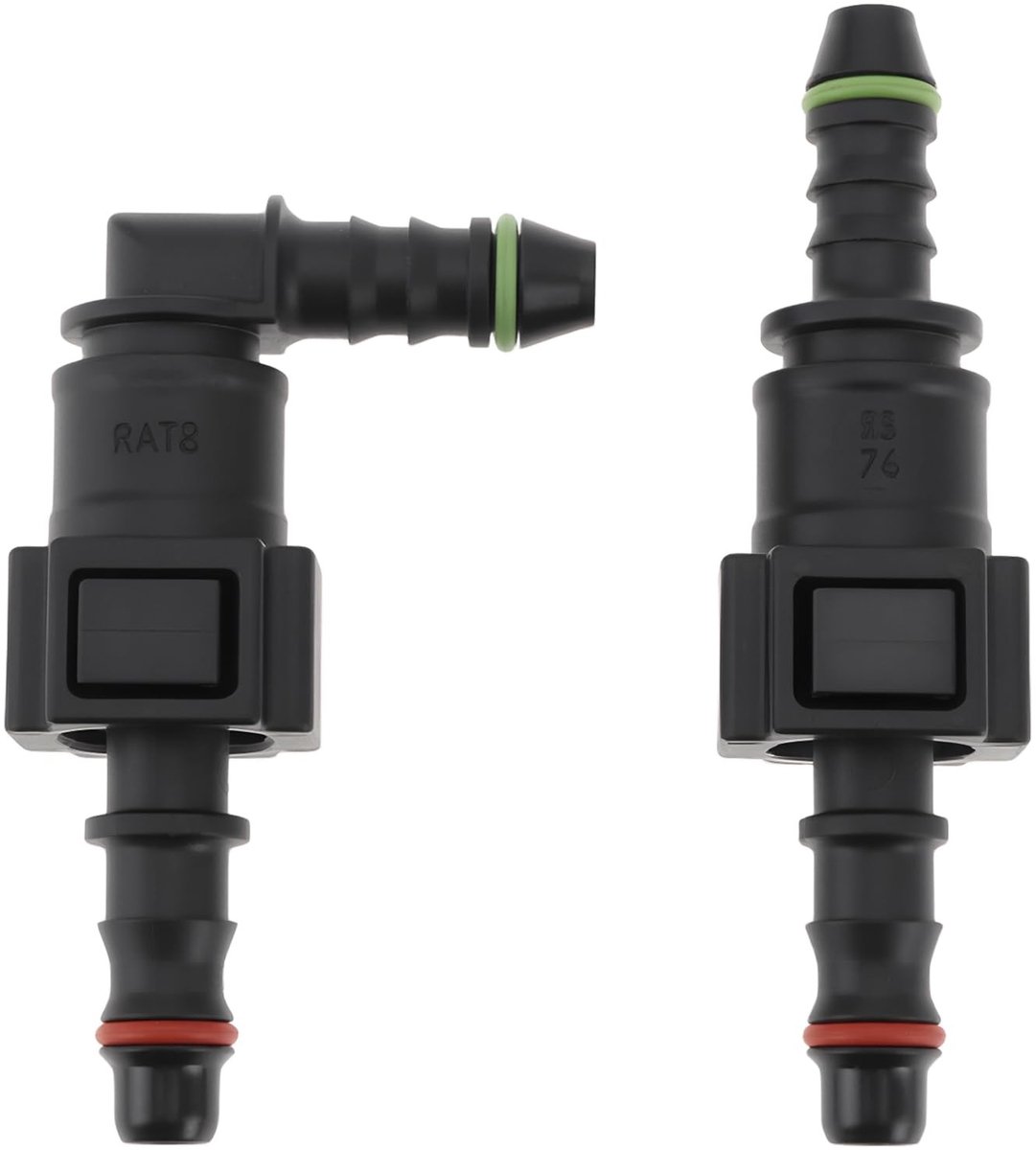 Dailygoods- Brandstofslangen Set van 2 - Schuine Connector - Snelsluiting - Geschikt voor 6 mm Nylon/8 mm Rubber - Corrosiebestendig - 90 Graden Ontwerp - Slangconnectoren