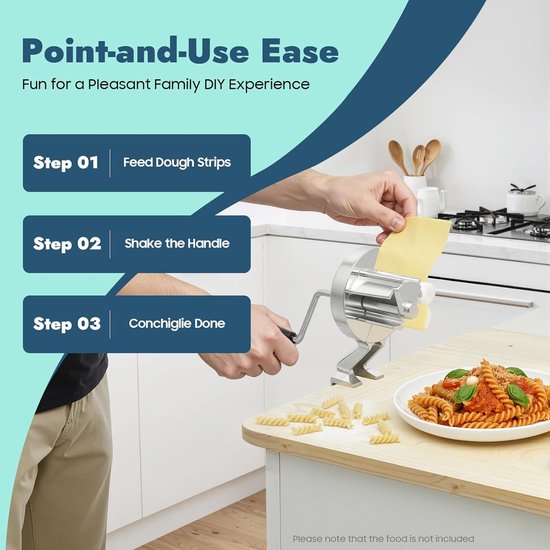 Pastamaker Handmatig - Macaroni Maker - Verse Pasta Maken - Met Tafelklem - Tot 5cm Dikte - Zilver — afbeelding 2