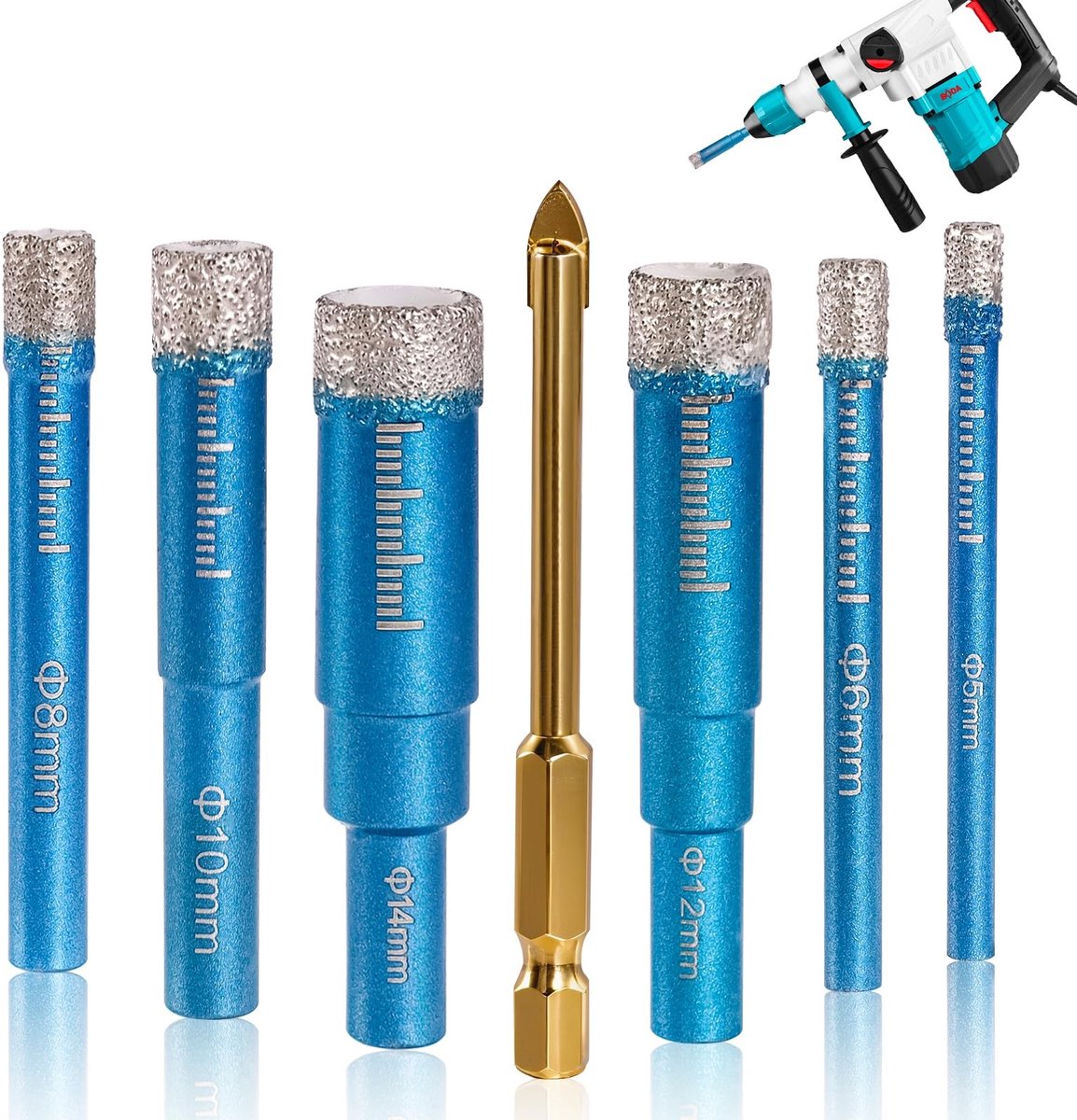 Dailygoods- Glasboor Set 5/6/8/10/12/14mm - Diamantboor - Keramiek Boor - Harde Tegels - Porselein - Kwaliteitsproducten - Boorset