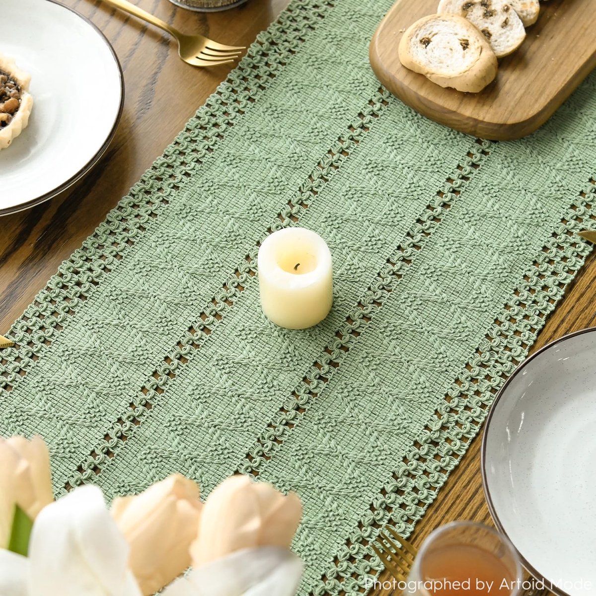 Dailygoods - Lichtgroene Geweven Tafelloper 30x143 cm voor Eettafel