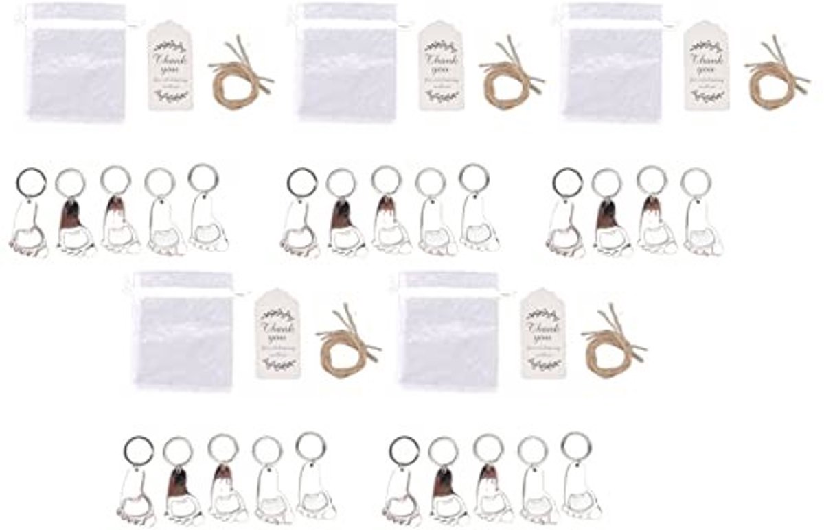 Dailygoods- Sleutelhanger Voetafdruk - 24 Stuks - Zinklegering - Bedankt Cadeautje - Organza Tassen - Functionele Flesopener - Aandenkens - Bedankjes