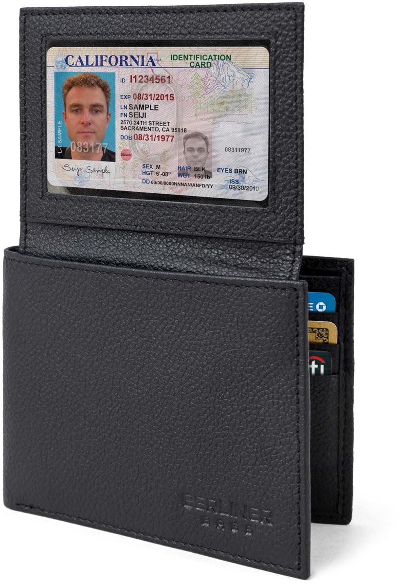Dailygoods- Portemonnee Heren Slank - Echt Leer - RFID-Blokkering - 8 Kaarthouders - 2 ID-Ramen - Voorvak - 4,7 inch x 3,7 inch x 0,8 inch - Leren Portemonnee