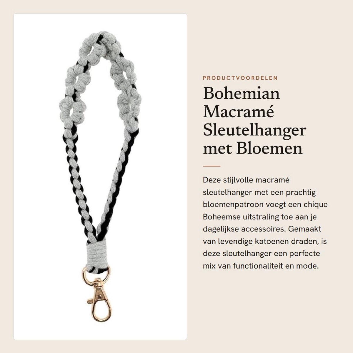 Dailygoods- Sleutelhanger Bohemian stijl - Macramé sleutelhanger - Bloemenhanger - Polssleutelhanger - Zinklegering haak - Handgemaakt design - Sleutelring