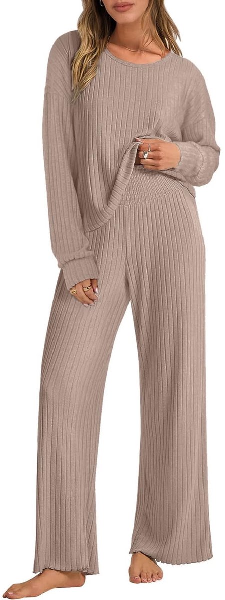 Dailygoods- Loungewear Dames Zachte Tweedelige Outfit - Co Ord-sets - Lichtgewicht Trainingspak - Ronde Hals - Hoge Taille - Wijde Pijpen - Vrijetijdskleding