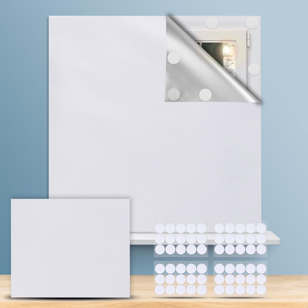 Dailygoods - Ainiv draagbaar 100% verduisteringsrolgordijn van 300 x 145 cm voor vensters, slaapkamer, babykamer en dakraam, met 30 paar kleefstof, gemakkelijk zonder boren op te plakken en te verwijderen