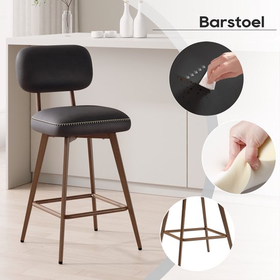 Zwarte barkruk met metalen frame. Barkruk. Koel aanvoelend leer met hoge veerkracht.
