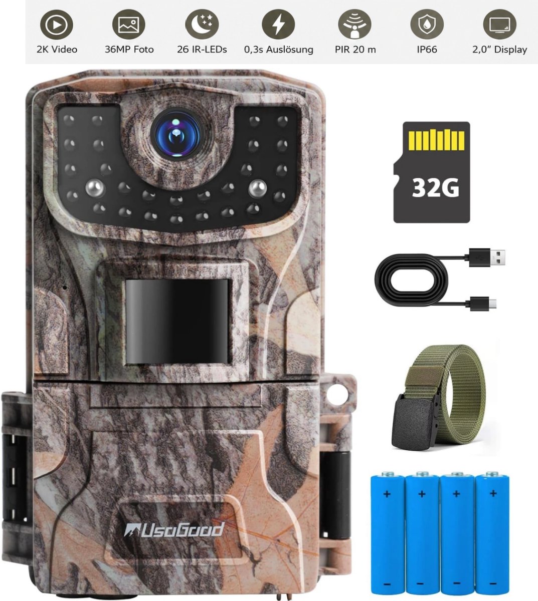 Wildcamera met Nachtzicht - Wildlife Camera - 36MP - IP66 Waterproof - Incl. 32GB SD-kaart - Geschikt Voor het Monitoren van Wilde Dieren - Geschikt Voor Buiten