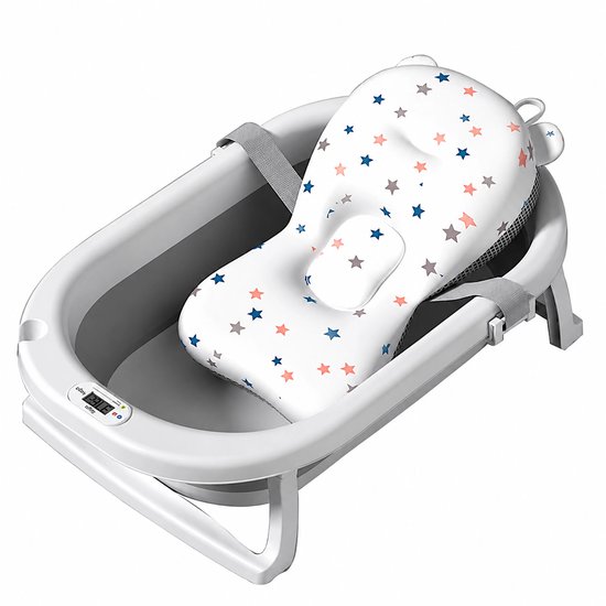 Opvouwbaar babybadje grijs met lcd-thermometer en kussentje Babybad — afbeelding 2