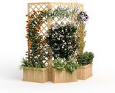 Cederhouten Privacyscherm met Plantenbak - 3 Panelen Opvouwbaar - 158 x 25 x 165 cm - Houten Klimplantenrek Trellis & Roomdivider voor Balkon, Terras en Tuin