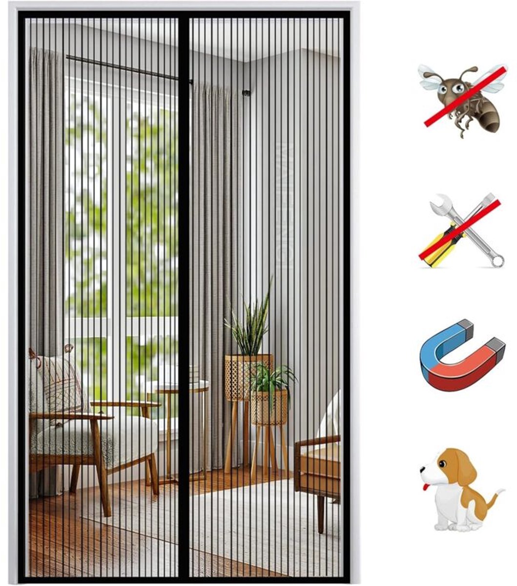 Magnetisch muggennet Geschikt voor de deur, zelfklevend gaasgordijn, automatisch sluitend muggennet, magnetisch muggennet zonder boren - Zwart - 120x220 cm (47x86 inch)