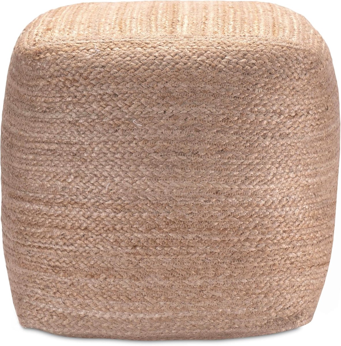 Jute Poef - Voetenbank Kruk - Woonkamer Decoratie - Vast Gevuld - 40x40x40 cm - Natuurlijk Beige