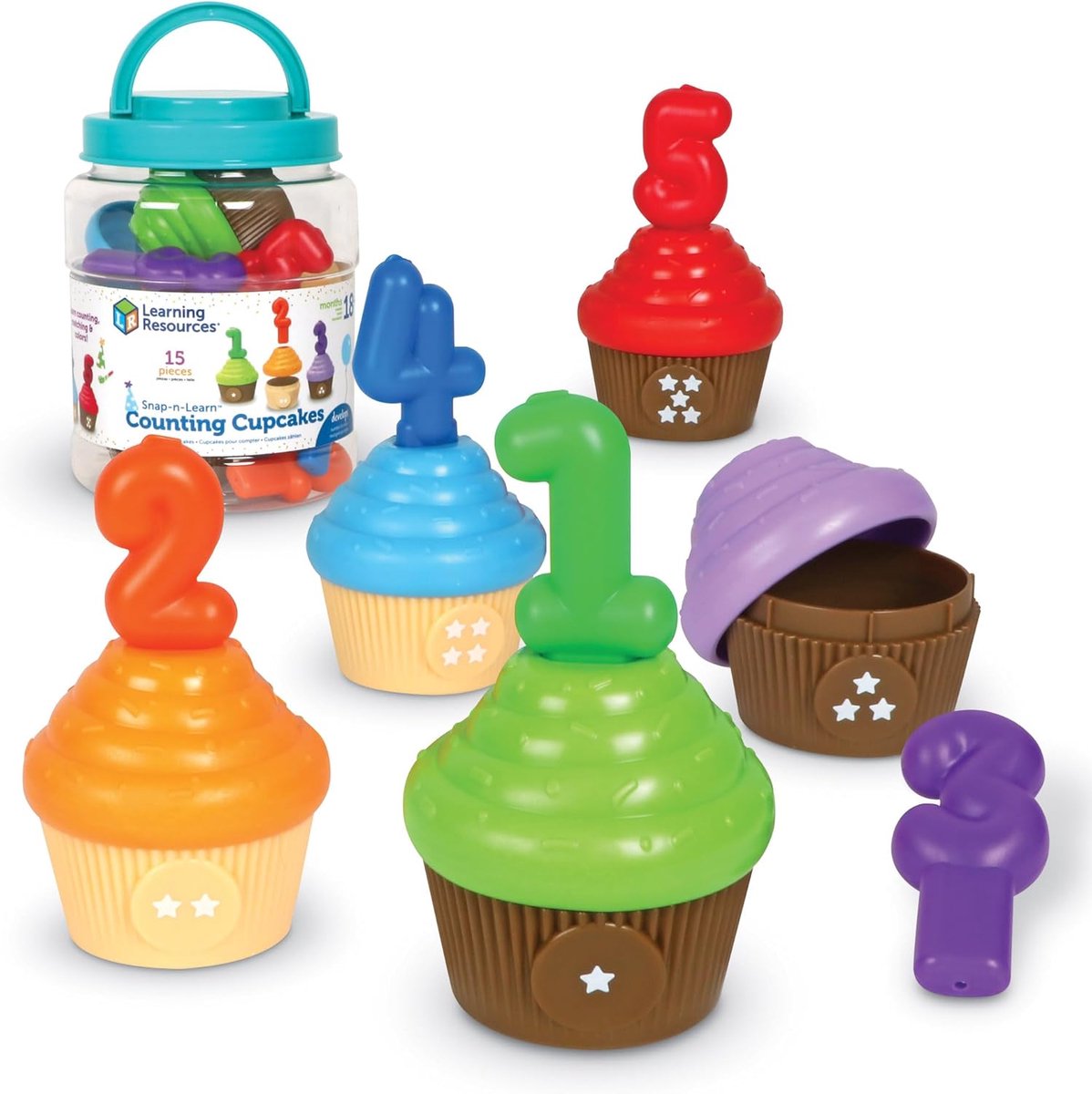 Tel Cupcakes - Educatief Speelgoed - Leren Tellen - Kleur en Getal Herkenning - 15 Stuks - Multicolor