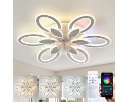 Ceiling Fan with Light Living Room RGB Dimmable Silent Ceiling Fan with Lights Modern Crystal Reversible 6 Speeds Bedroom White Lamp Fan Ceiling and Remote Control Timer